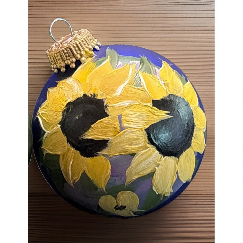 Lot of 4 Hand Painted Sunflower Christmas Ornaments Thanksgiving Holidays